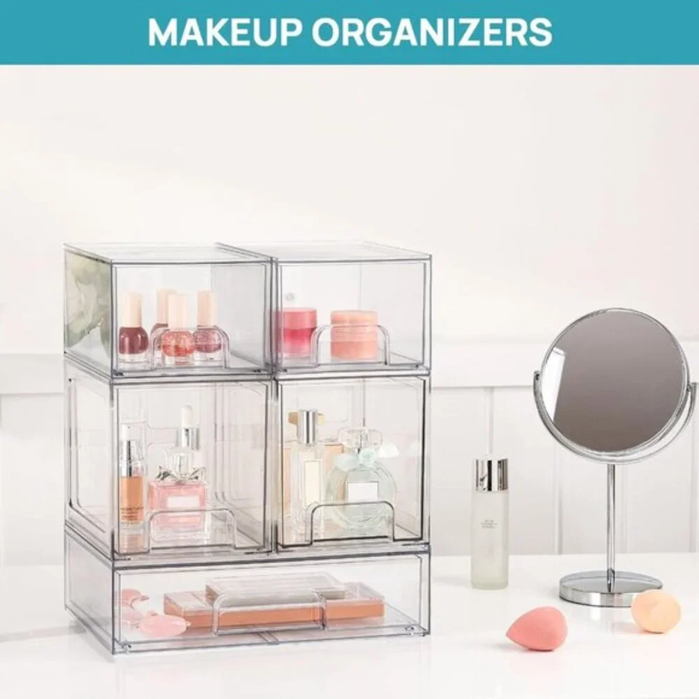 New 4-Pack Clear Plastic Stackable Acrylic Drawers for Vanity Storage Organizers